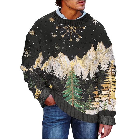 Men Christmas Sweater - Pullover Sweaters for Men, Mens Christmas Tree Pattern Sweaters Christmas Cozy Sweater Long Sleeve Crew Neck Tops Pullover Sweaters