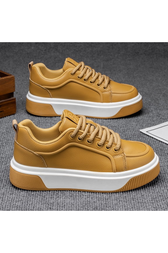 Men' Chunky Platform Sneakers with Upper & PVC Sole - Low-Top Lace-Up All-Season Streetwear, Minimalist Urban Footwear for Casual Wear (Chunky Sole for Height) - New Arrival)