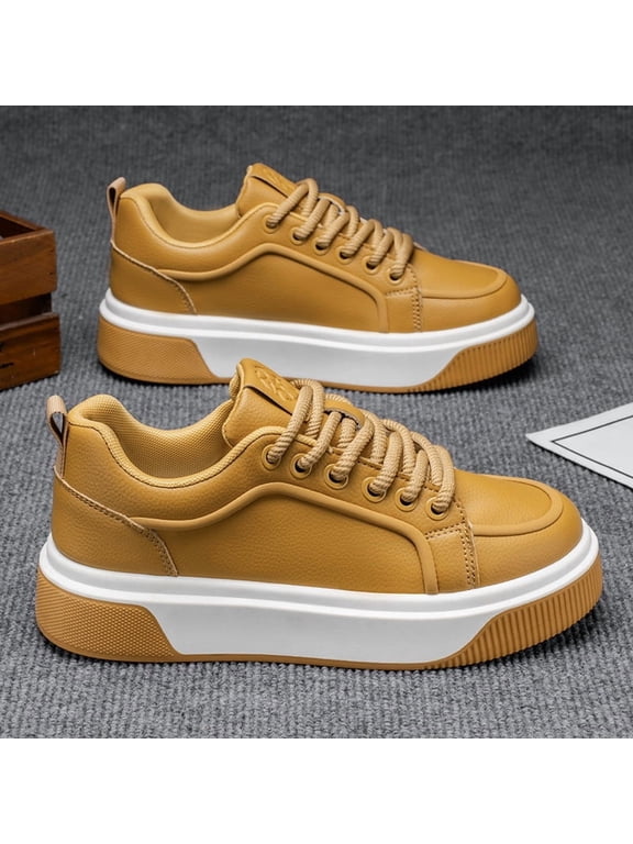 Men' Chunky Platform Sneakers with Upper & PVC Sole - Low-Top Lace-Up All-Season Streetwear, Minimalist Urban Footwear for Casual Wear (Chunky Sole for Height) - New Arrival)