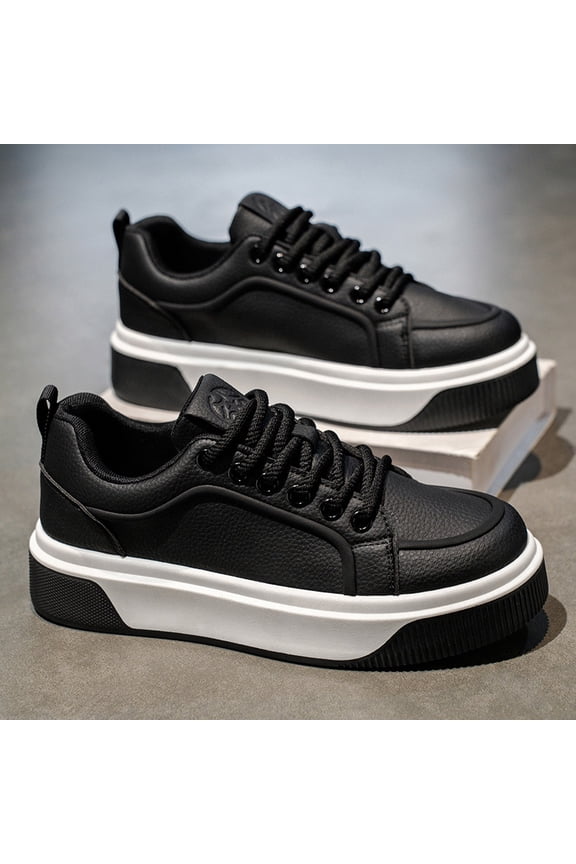 Men' Chunky Platform Sneakers with Upper & PVC Sole - Low-Top Lace-Up All-Season Streetwear, Minimalist Urban Footwear for Casual Wear (Chunky Sole for Height) - New Arrival)