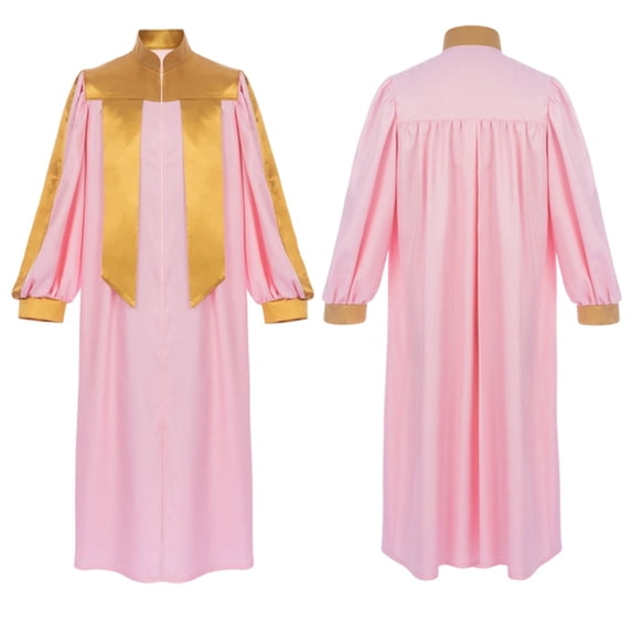 Men Church Robe Long Sleeve Stand-Collar Medieval Gowns Costume Unisex Metallic Gold Trim Church Choir Robes