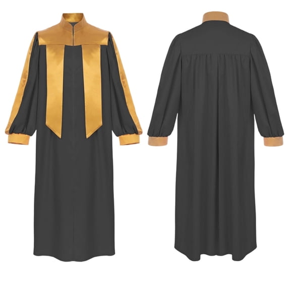 Men Church Robe Long Sleeve Stand-Collar Medieval Gowns Costume Unisex Metallic Gold Trim Church Choir Robes
