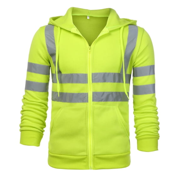 Men Class 3 High Visibility Sweatshirt Reflective Safety Hoodie Windproof Pullover Work Hoodie with Pocket