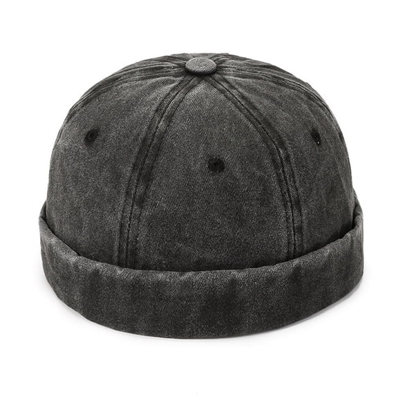 Men Classic Baseball Cap Adjustable Solid Hat Outdoor Casual Wear All Season Comfort Fit Unisex Washed Denim Rolled Hop Brimless Snapback Flat Bill Dad Style Sailor, Black
