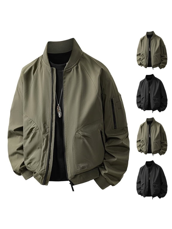 Men Classic Baseball Jacket, Zip up Stand Collar Windbreaker Outerwear with Pockets for Outdoor Travel Casual Matching Green XXL