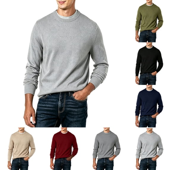 Men Classic Crew Neck Knit Sweater, Solid Long Sleeve Lightweight Pullover Soft Slim Fit Jumper Tops Wine XL(XL)