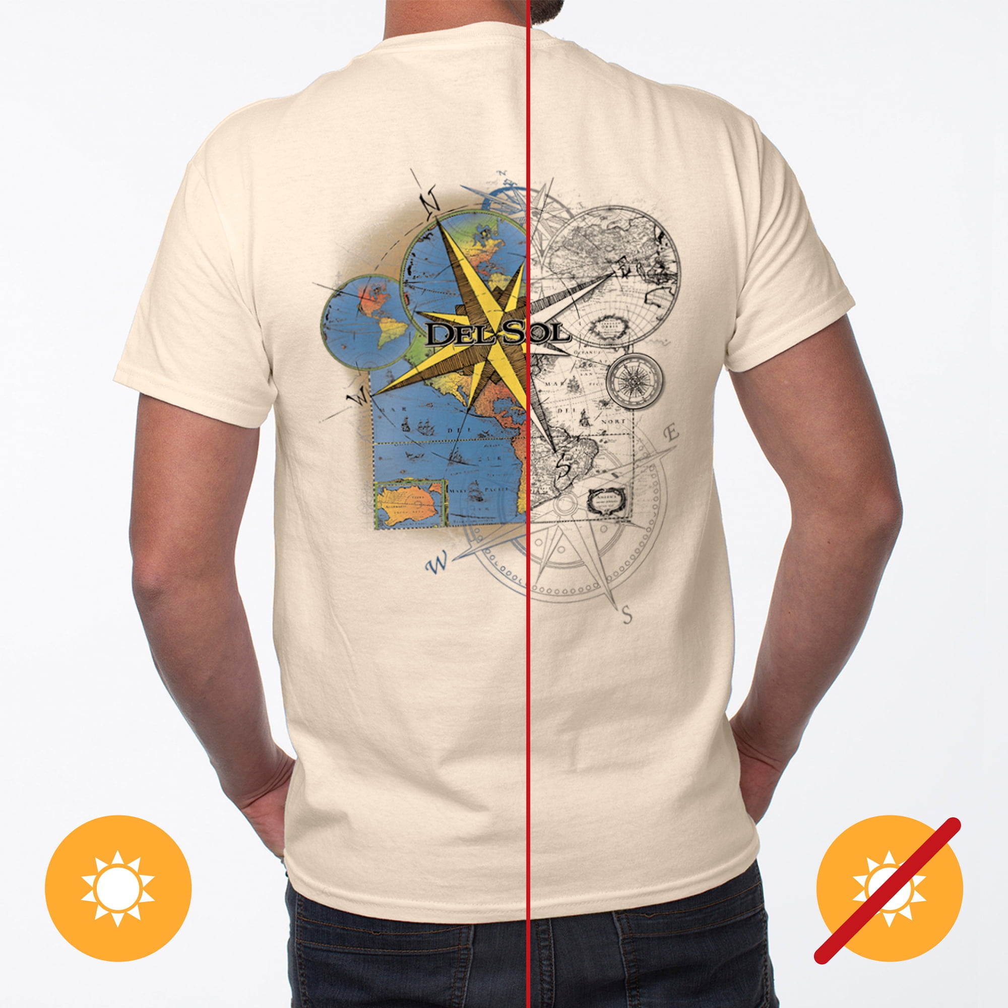 Del Sol Classic Crew Tee - Original Ride, Maglietta indaco - Cambia dal bianco ai colori vivaci al sole - 100% cotone pettinato, vestibilità rilassata, taglia M