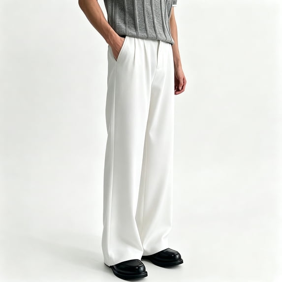 Men Classic Cuffed Pleated Dress Pants Light Premium Stretch Fabric S-XL