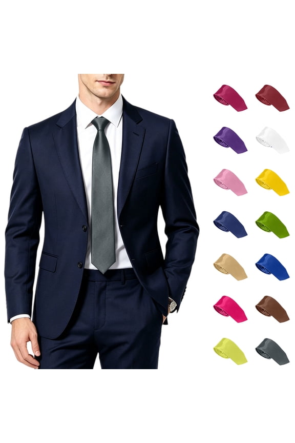 Men Classic Dress T-Shirt Tie Solid Color Satin Wedding Party Formal Business Attire