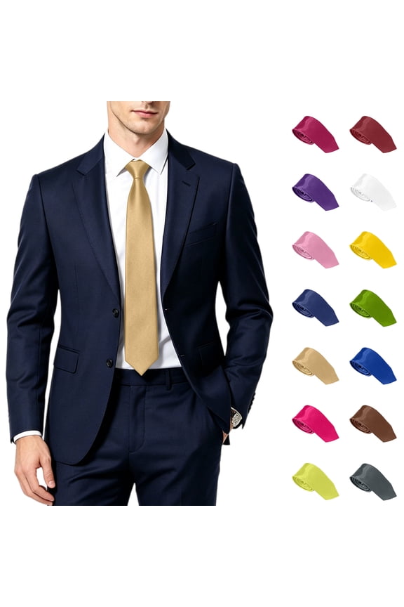 Men Classic Dress T-Shirt Tie Solid Color Satin Wedding Party Formal Business Attire