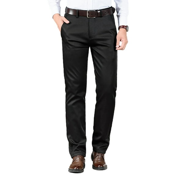 Men Classic Fit Fleece Lined Plain Front Dress Pant Casual Stretch Pants Thermal Big and Tall Pants