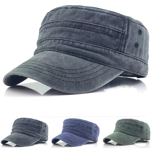 Men Classic Flat Top Cadet Cap Military Army Style Hat Baseball Cap, Washed Summer Vintage Low-profile Cadet Hat
