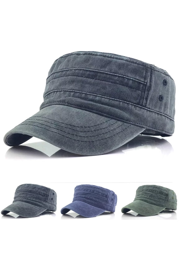 Men Classic Flat Top Cadet Cap Military Army Style Hat Baseball Cap, Washed Summer Vintage Low-profile Cadet Hat