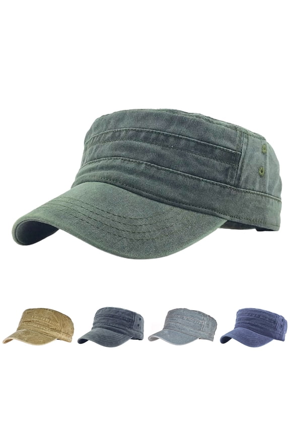 Men Classic Flat Top Cadet Cap Military Army Style Hat Baseball Cap, Washed Summer Vintage Low-profile Cadet Hat