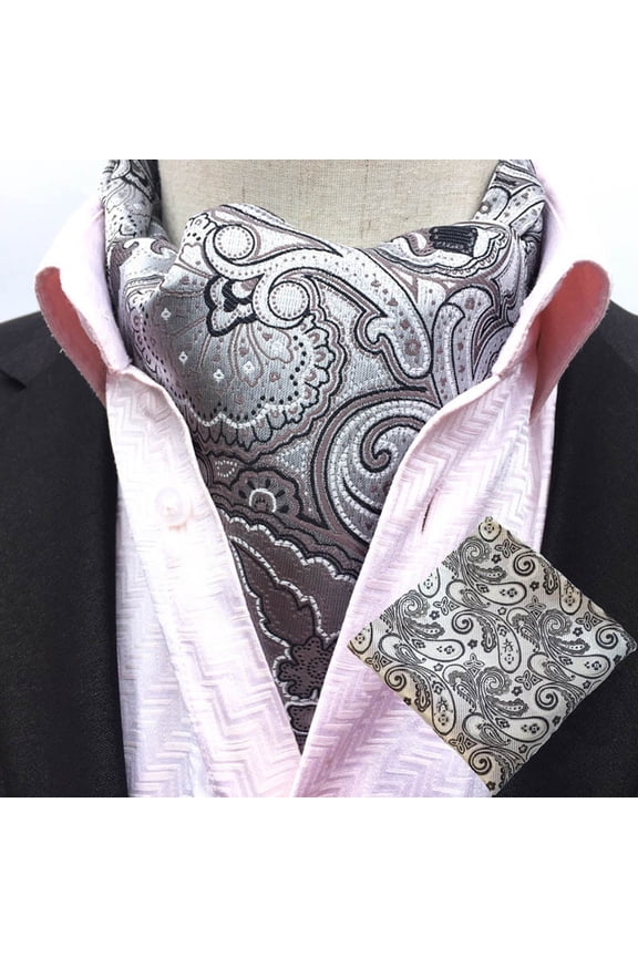 Men Classic Paisley Floral Ascot Cravat Necktie Flower Hanky Pocket Square Set