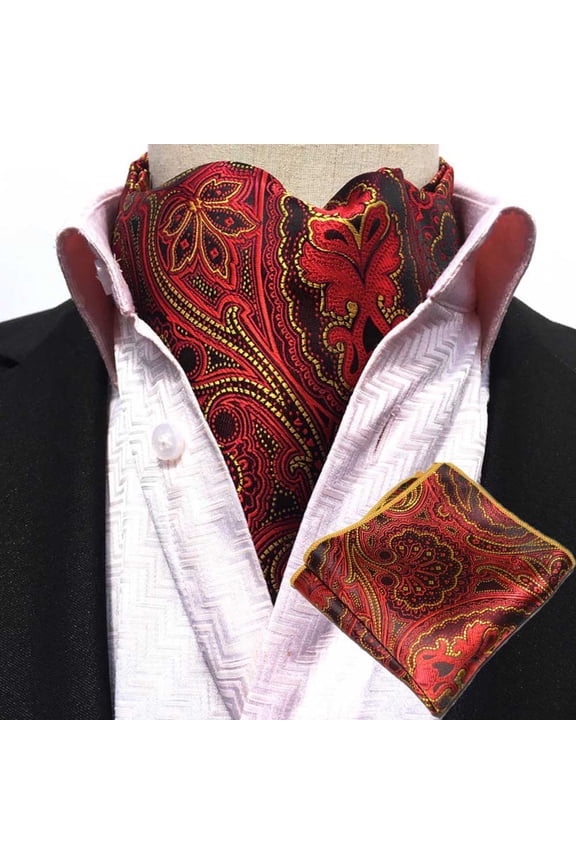 Men Classic Paisley Floral Cravat Ascot Necktie Wedding Hanky Pocket Square Set