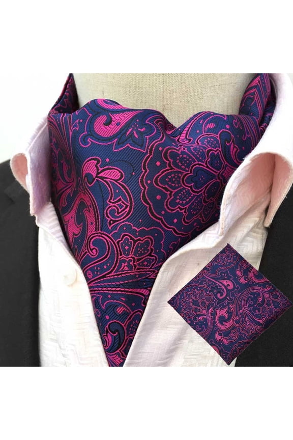 Men Classic Paisley Floral Cravat Ascot Scarf Pocket Square Handkerchief Set