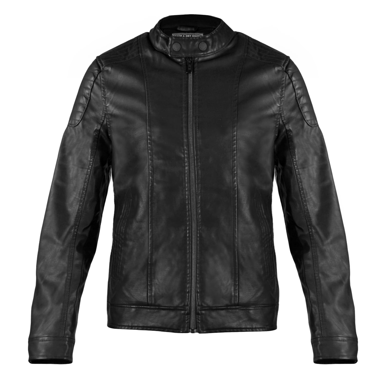 Men Classic Retro Faux Leather Motorcycle Biker Coat Black Jacket, L