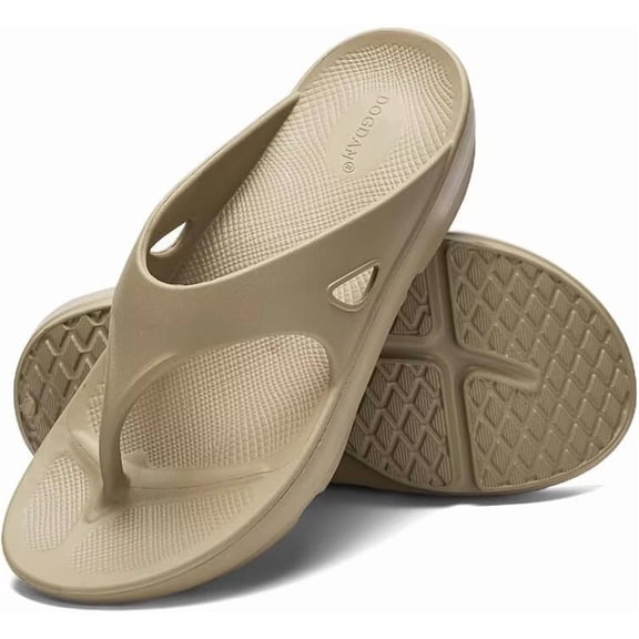 Men Classic Solid Color Flip-Flops, Soft Non-Slip Indoor & Outdoor Slippers, Stylish Beach Slippers, Versatile Comfortable slippers, Ideal Gift (Beige)