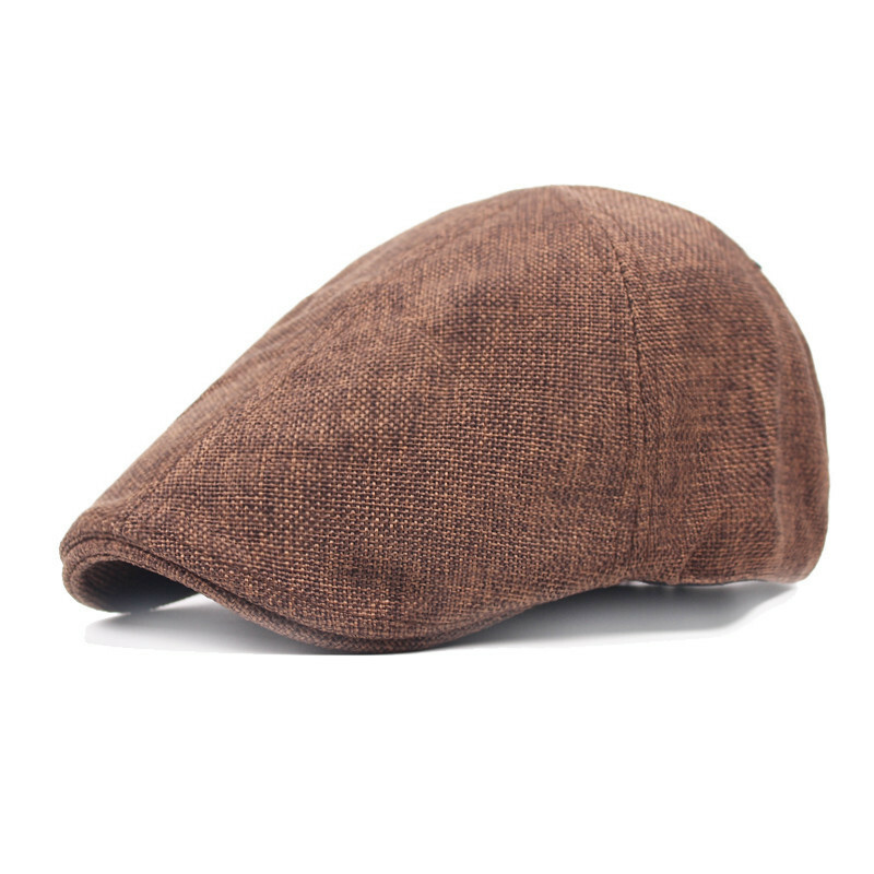Men Classic Solid Linen Cotton Flat Hat Driving Outdoor Sun Beret Golf ...