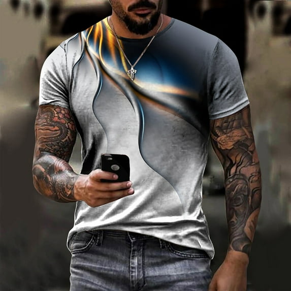 under 5.00 LYXSSBYX Big and Tall Mens Shirts Short Sleeves Men's Unisex Daily T Shirt 3D Print Graphic Prints Animal Print Long Sleeve Tops Casual Bloue