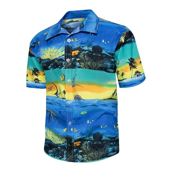 Men Clearance LYXSSBYX Big and Tall Mens Shirts Short Sleeves Clearance Men's Hawaiian Print Lapel Short Sleeve Shirt