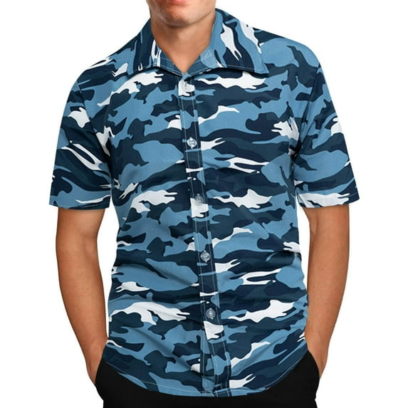 Men Clearance LYXSSBYX Big and Tall Mens Shirts Short Sleeves Clearance Men's Hawaiian Print Lapel Short Sleeve Shirt
