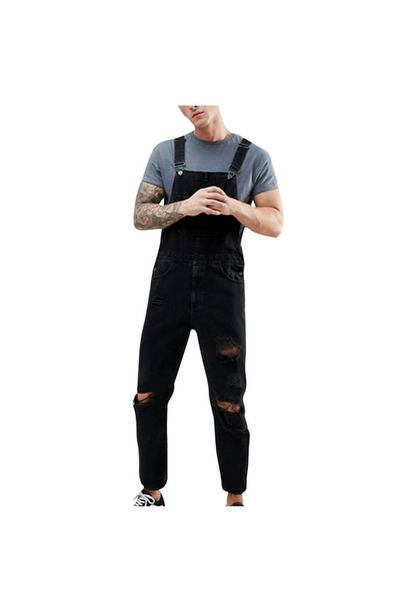 Men LYXSSBYX Cargo Pants for Men Men Casual Fashion Soid Breast Pocket Washed Denim Suspender Long Pants Cargo Pants