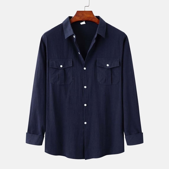 Men Clearance LYXSSBYX Dress Shirts for Men Short Sleeve Men's Fashion and Winter Stand Collar Long Sleeve Solid Color Cotton Linen Shirt Top