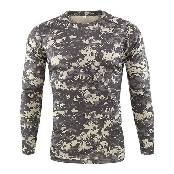 Men LYXSSBYX Men's Performance Long Sleeve Shirt Moisture Wicking Crew T-Shirt Outdoor Quick-drying Camouflage Tops Blouse