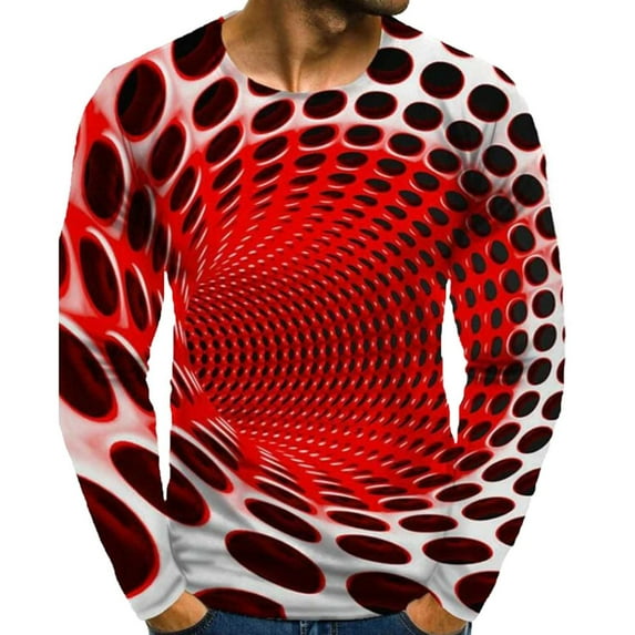 Men Clearance LYXSSBYX Men's Performance Long Sleeve Shirt Moisture Wicking Crew T-Shirt Printing Collar Pullover Tops