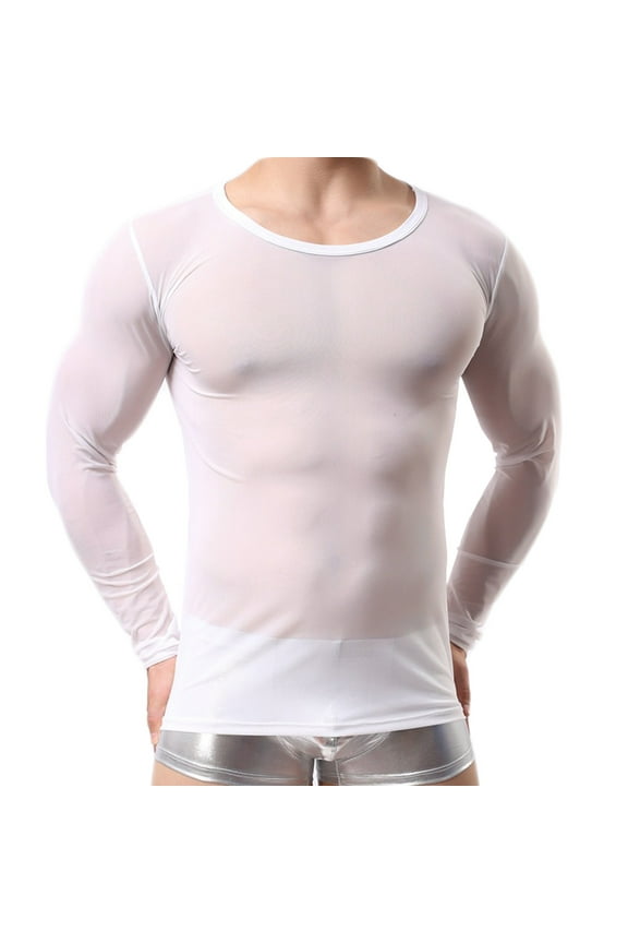 Men LYXSSBYX Men's Performance Long Sleeve Shirt Moisture Wicking Crew T-Shirt Sexy Lingerie est Sexy Breathable Mesh See-through Underwear Top