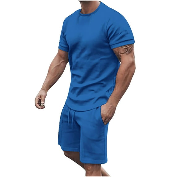 Men LYXSSBYX Mens 2 Piece Outfit Set Men 2 Piece Casual Short Sleeve Tee Shirts and Fit Sport Shorts Set