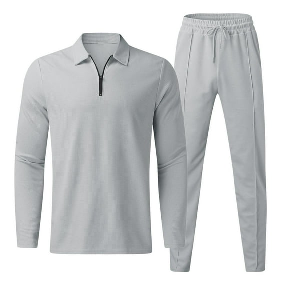 Men Clearance LYXSSBYX Mens 2 Piece Outfit Set Clearance Men Casual Solid Fashion Turndown Sports Suit Zip Long Sleeve Trousers Two-Piece Tracksuit