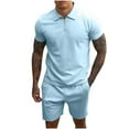 thumbnail image 1 of Men LYXSSBYX Mens 2 Piece Outfit Set Men Casual Solid Turndown Zip Pullover Sports Short Sleeve Suit, 1 of 5