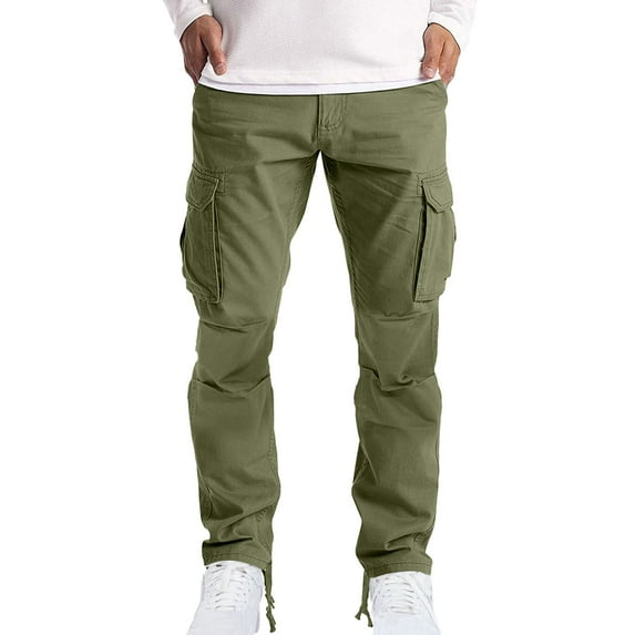 Men Clearance LYXSSBYX Mens Cargo Pants Big and Tall Men Solid Casual Multiple Pockets Outdoor Straight Type Fitness Pants Cargo Pants Trousers
