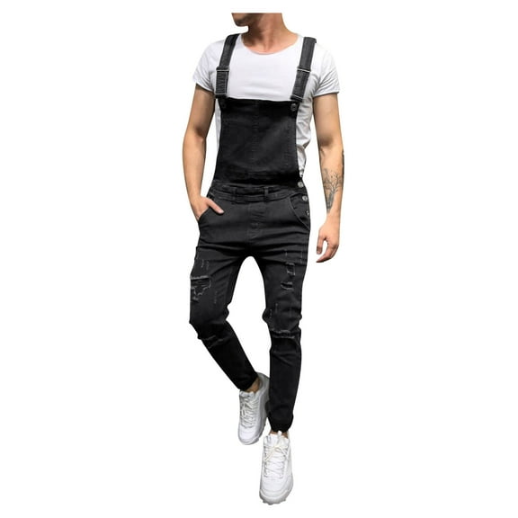 Men Clearance LYXSSBYX Mens Cargo Pants with Pockets Mens Washed Denim Bib Jeans Overalls Casual Ripped Denim Jumpsuits Rompers