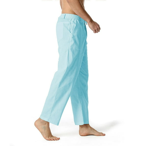 Men Clearance LYXSSBYX Mens Pants Elastic Waist Clearance Men's Cotton Linen Trousers with Elastic Waist Drawcord Daily Casual PantsStraight Pants Sports Trousers Pants