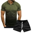thumbnail image 1 of Men Clearance LYXSSBYX Mens Shirts Short Sleeve Polo Shirts Clearance Men's 3D Gradient Lapel Half Button Pullover Sports Casual Short Sleeve T-Shirt Pants Set Suit, 1 of 3