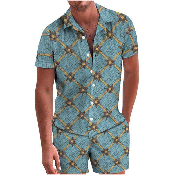 LYXSSBYX Mens Shorts Cargo Clearance Men's Fashion Short Sleeve Shorts Two Piece Casual Shirt Suit