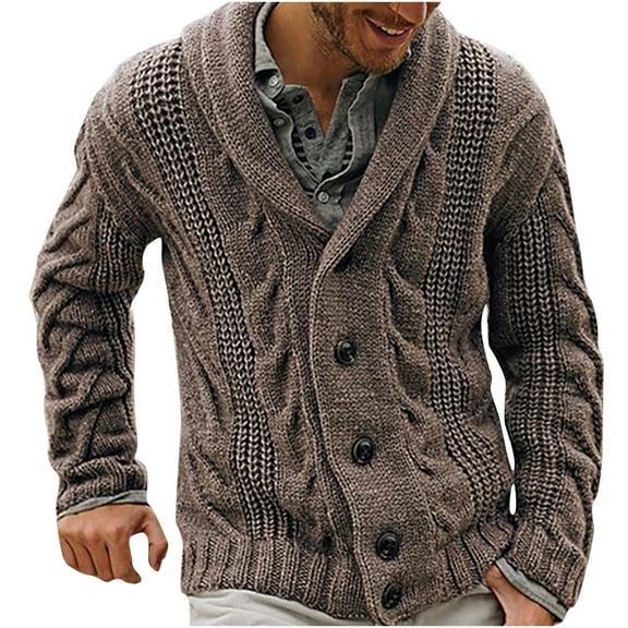 Men Clearance LYXSSBYX Mens Sweaters for the Winter on Clearance Men Solid Casual Cardigan Long Sleeve Single-breasted Turndown Sweater