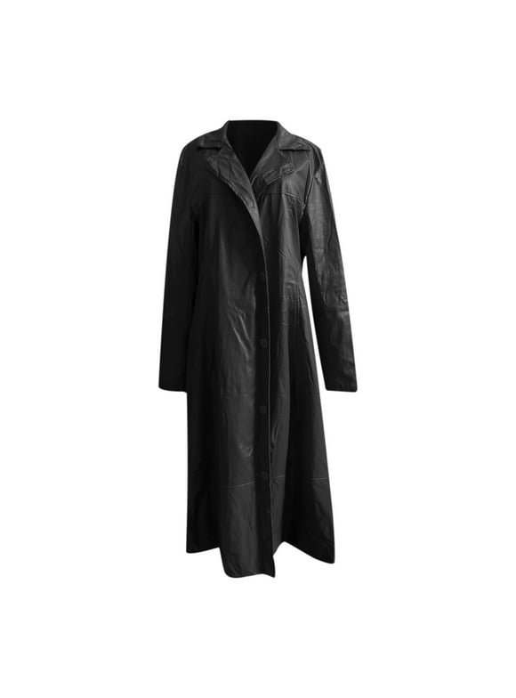 Men Clearance LYXSSBYX Winter Jackets for Men Clearance Lapel Solid Color Slim Leather Long Leather Jacket Men's Windbreaker Jacket