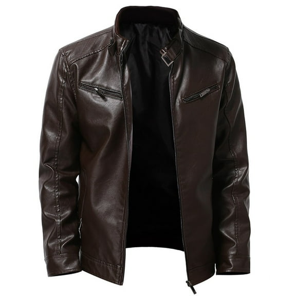 Men Clearance LYXSSBYX Winter Jackets for Men Clearance Men's Leather Plus Fleece Jacket, Motorcycle Jacket, Warm Leather Jacket