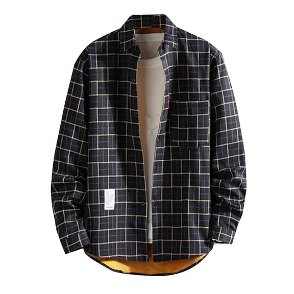 Men Clearance LYXSSBYX Winter Jackets for Men Clearance Men's Plush Thick Warm Plaid Shirt Autumn and Winter Jacket