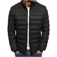 thumbnail image 1 of Men Clearance LYXSSBYX Winter Jackets for Men Clearance Solid Color Stand Collar Zipper Shoulder Chest Rhombus Men's Cotton Coat, 1 of 1