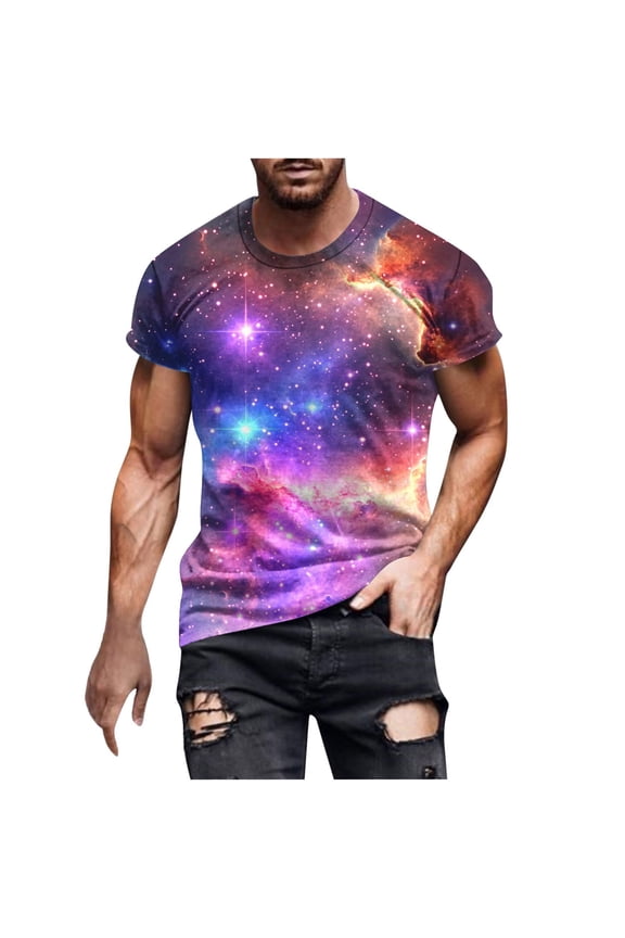 Men Sale Clothing Lunqiuximao Crew Neck Tshirts for Men Starry Sky Print Short Sleeve Lightweight and Breathable for Daily Use