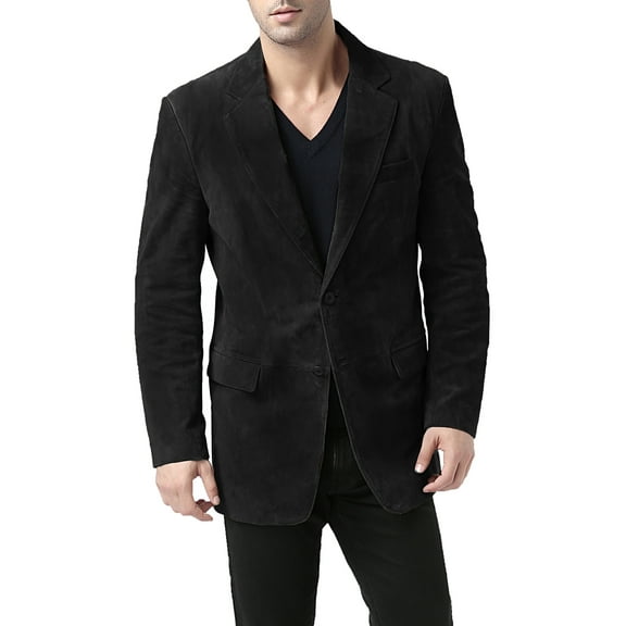 Men Cliff Classic 2-Button Suede Leather Blazer (Regular, Big & Tall and Short)