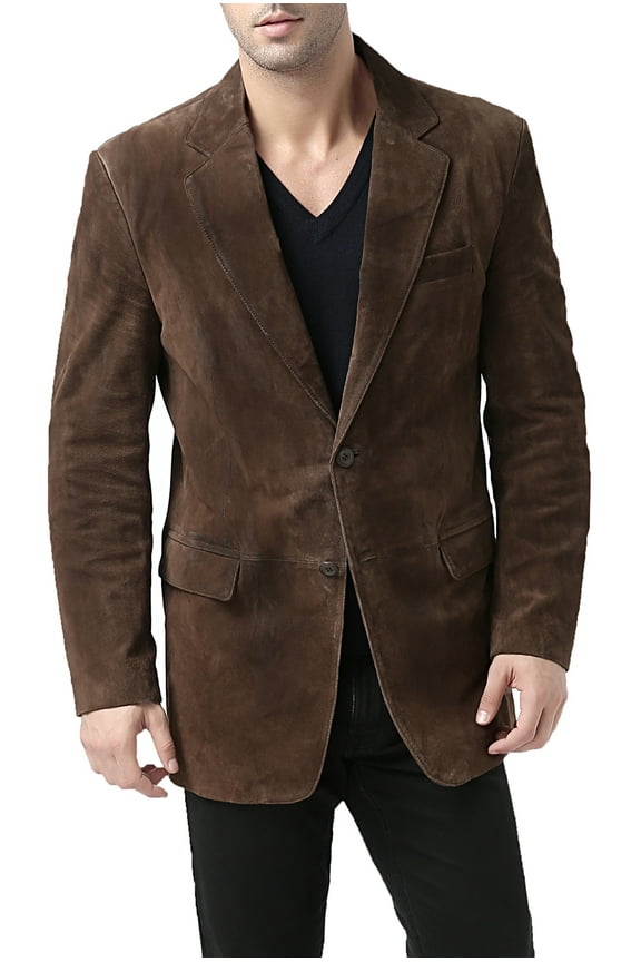 Men Cliff Classic 2-Button Suede Leather Blazer (Regular, Big & Tall and Short)