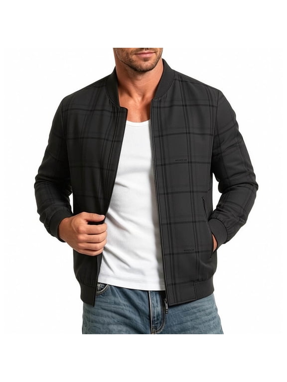 Men Clothing Baeitkot Spring and Men's Baseball Collar Plaid Jacket Light Business Casual Versatile Jacket