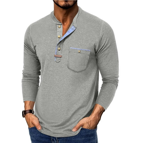 Men Clothing, Casual Long Sleeve Shirts for Men Fashion Button Streetwear Work Tops Basic Lightweight Crewneck Fall Sports T-Shirts